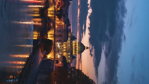 Hyper lapse of St. Peter's Basilica, Sant Angelo Bridge, Vatican, Rome, Italy Stock Footage 159642472