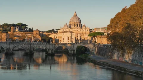 Hyper lapse of St. Peter's Basilica, Sant Angelo Bridge, Vatican, Rome, Italy Stock Footage 165727868