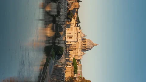 Hyper lapse of St. Peter's Basilica, Sant Angelo Bridge, Vatican, Rome, Italy Stock Footage 166939703