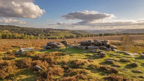 Hyper lapse of stone formations at Owler Tor, Derbyshire, England Stock Footage 287252919