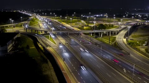 Hyper lapse of street traffic on the highway in the night. Stock Footage 119276491
