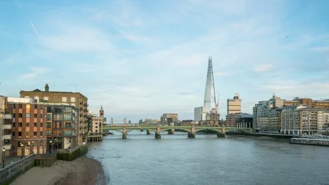 Hyper lapse of sunset, London skyline from Millennium bridge, UK Stock Footage 108799367
