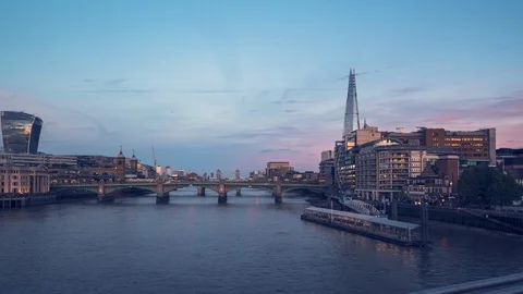 Hyper lapse of sunset, London skyline from Millennium bridge, UK Stock Footage 109187407