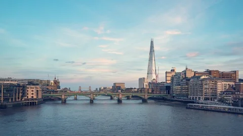 Hyper lapse of sunset, London skyline from Millennium bridge, UK Stock Footage 116406512