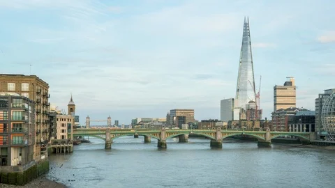 Hyper lapse of sunset, London skyline from Millennium bridge, UK Stock-Footage 123082997