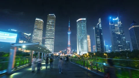 Hyper lapse of sunset, Shanghai Lujiazui financial center, China Video stock 118405924