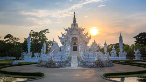 Hyper Lapse Sunset Wat Rong Khun Temple Of Chiang Rai, Thailand Stock Footage 131411933
