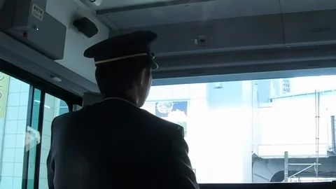 Hyper Lapse Tokyo Commuter Train Conductor Stock Footage 96396845