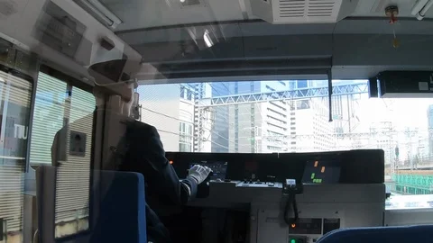 Hyper Lapse Tokyo Commuter Train Conductor Stock-Footage 96397884