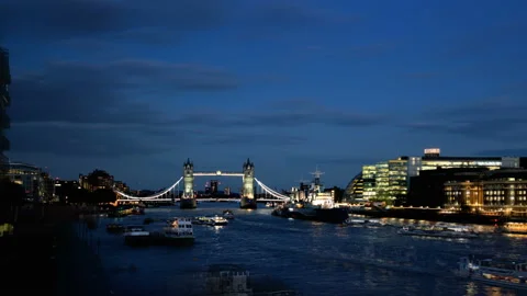 Hyper lapse of Tower Bridge at sunset, London, UK Stock Footage 97476955