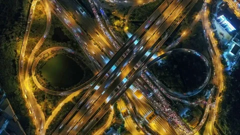 Hyper lapse ,Of traffic on city streets at night. Aerial view and top view Stock Footage 84738298