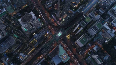 Hyper lapse ,Of traffic on city streets at night.Aerial view and top view Stock Footage 84794408