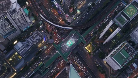 Hyper lapse ,Of traffic on city streets at night.Aerial view and top view Stock Footage 84823733