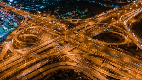 Hyper Lapse ,Of Traffic On City Streets At Night.aerial View And Top View Stock Footage 154266161