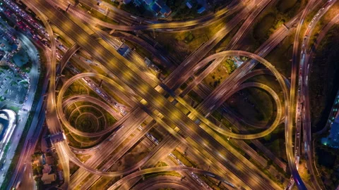 Hyper Lapse ,Of Traffic On City Streets At Night.aerial View And Top View Stock Footage 154266552