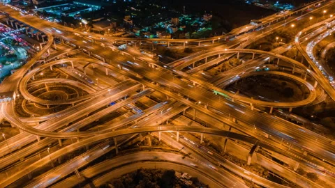 Hyper Lapse ,Of Traffic On City Streets At Night.aerial View And Top View Stock Footage 154475384