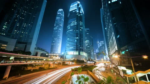 Hyper lapse, traffic in Hong Kong at sunset time,  ultra wide lens Stock Footage 90216182