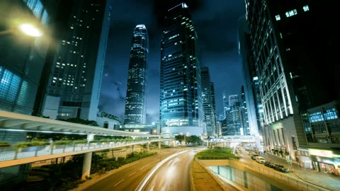 Hyper lapse, traffic in Hong Kong at sunset time,  ultra wide lens Stock-Footage 93531509