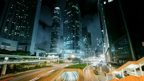 Hyper lapse, traffic in Hong Kong at sunset time,  ultra wide lens Stock Footage 96314210