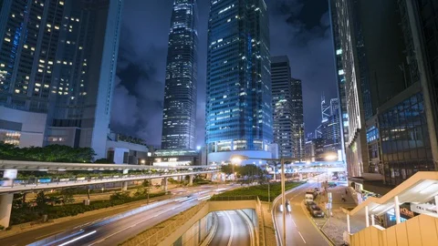 Hyper lapse, traffic in Hong Kong at sunset time, ultra wide lens Stock Footage 108007903