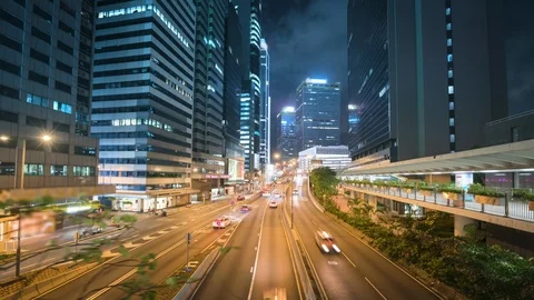 Hyper lapse, traffic in Hong Kong at sunset time, ultra wide lens Stock Footage 108282574