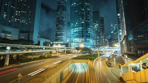 Hyper lapse, traffic in Hong Kong at sunset time, ultra wide lens Stock-Footage 108516295