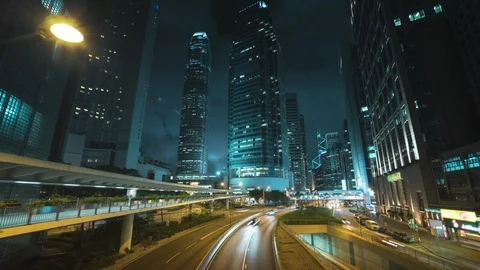 Hyper lapse, traffic in Hong Kong at sunset time, ultra wide lens Stock Footage 109186001