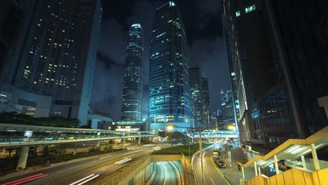 Hyper lapse, traffic in Hong Kong at sunset time, ultra wide lens Stock Footage 127286789