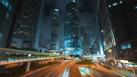 Hyper lapse, traffic in Hong Kong at sunset time, ultra wide lens Stock Footage 225301824