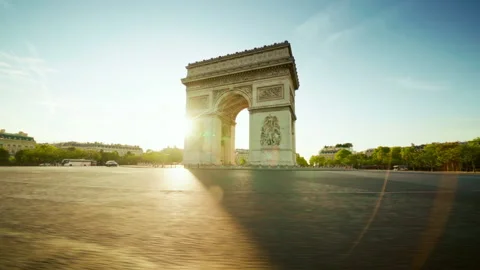 Hyper lapse Triumphal Arch at sunrise, Paris, France Stock Footage 144354024