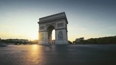 Hyper lapse Triumphal Arch at sunrise, Paris, France Stock Footage 148400854