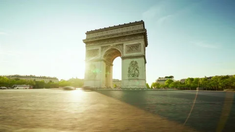 Hyper lapse Triumphal Arch at sunrise, Paris, France Video stock 220188887
