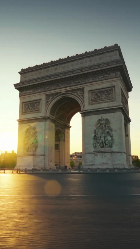 Hyper lapse Triumphal Arch at sunrise, Paris, France Stock Footage 220188893