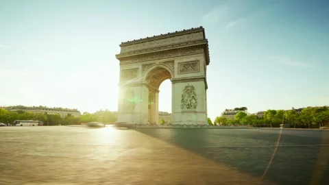 Hyper lapse Triumphal Arch at sunrise, Paris, France Stock Footage 221470877