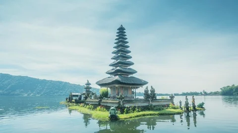 Hyper lapse Ulun Danu Beratan Temple and Beratan Lake , Bali Stock Footage 110302807