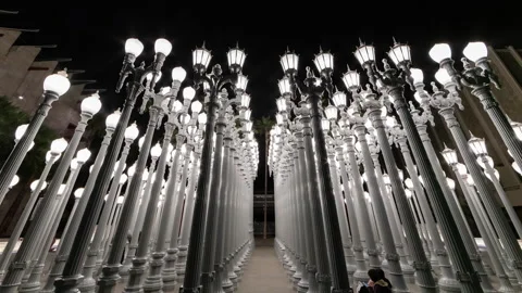 Hyper lapse of Urban Lights on a museum in Los Angeles California Stock Footage 144485853