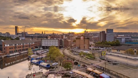 Hyper lapse of Victoria Quays at sunset, Sheffield, South Yorkshire, England Stock Footage 287259028