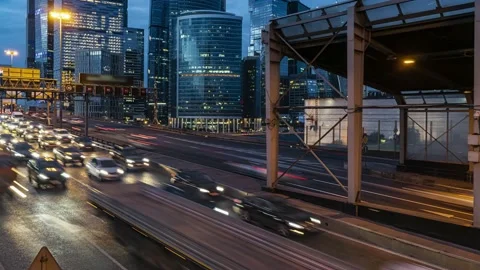 Hyper lapse video of night traffic jam on the urban thoroughfare   and road j Stock Footage 137456072