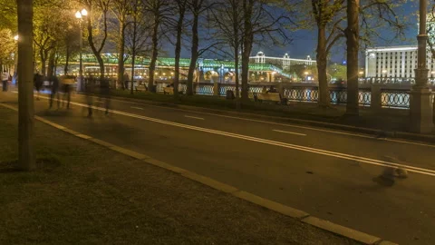 Hyper lapse video of people strolling on a summer day along the Boulevard, ti Stock Footage 107142762
