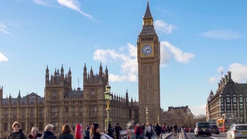 Hyper lapse view of the Westminster Bridge and Big Ben clocktower in London Video stock 263653782