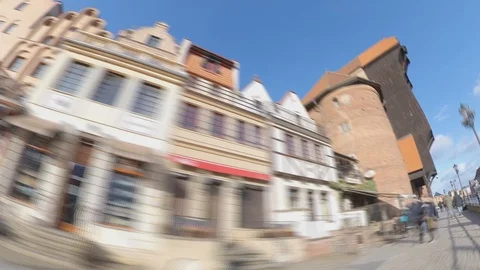 Hyper Lapse Walking Along Old Town Street with Tenement Houses in Gdansk Poland Video stock 125006960
