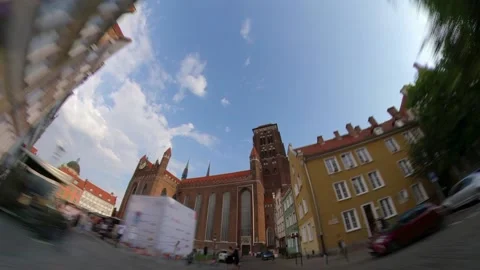 Hyper Lapse Walking Along Old Town Street with Tenement Houses in Gdansk Poland Stock Footage 140632425