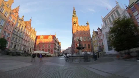 Hyper Lapse Walking Along Old Town Street with Tenement Houses in Gdansk Poland Video stock 140632581