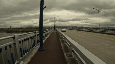 Hyper lapse walking the bridge in Geumhogang River Stock Footage 195946007