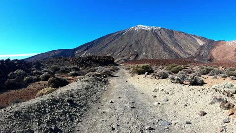 Hyper lapse walking on route, Teide volcano in front, Teide national park, Spain Video stock 197623805