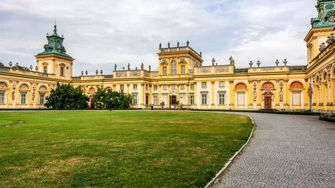 Hyper Lapse of Wilanow Palace Situated in Warsaw. A Baroque Royal Palace Stock Footage 94028694