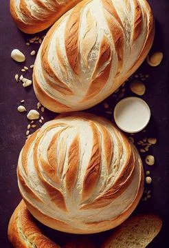 Hyper-realistic illustration of delicious bread on the table Stock Illustration