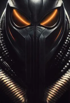 Hyper realistic illustration of a fantasy alien with glowing eyes and an electro Stock Illustration