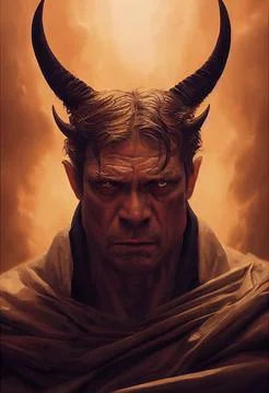 Hyper-realistic illustration of a scary evil devil with person Illustrazione stock