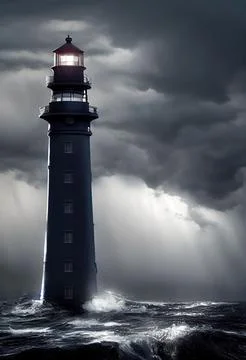 Hyper-realistic lighthouse in a rough sea Illustrazione stock